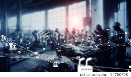 Factory workers and communication network 94700708