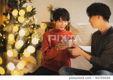 聖誕樹客廳在晚上 94700886