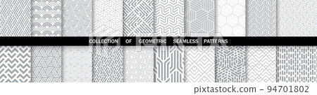 Geometric set of seamless gray and white patterns. Simpless vector graphics. Geometric set of seamless gray and white patterns. Simpless vector graphics. 94701802