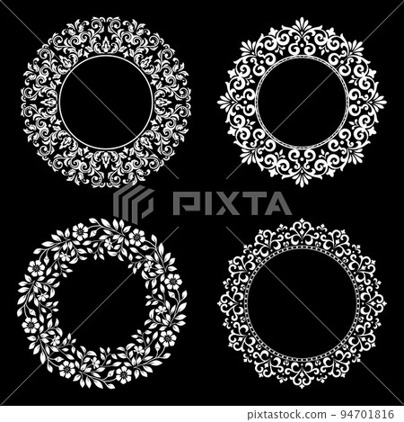 Set of decorative frames Elegant vector element for design in Eastern style, place for text. Floral black and white borders. Lace illustration for invitations and greeting cards. 94701816