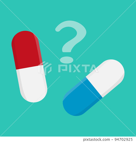Blue or red pills on mint background. Vector illustration Blue or red pills on mint background. Vector illustration 94702925