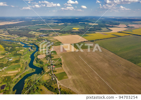 Drone view over summer river Ros landscape, Ukraine. Drone view over summer river Ros landscape, Ukraine. 94703254