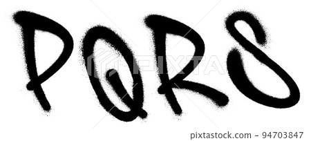 Graffiti spray font alphabet with a spray in black over white. Vector illustration. Part 5 Graffiti spray font alphabet with a spray in black over white. Vector illustration. Part 5 94703847