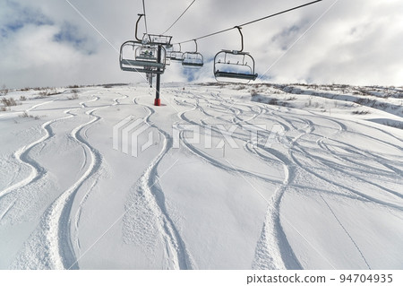 Ski Slope with Fresh Curves, Deep Snow 94704935