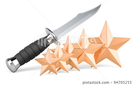 Combat knife with five golden stars, 3D rendering 94705255