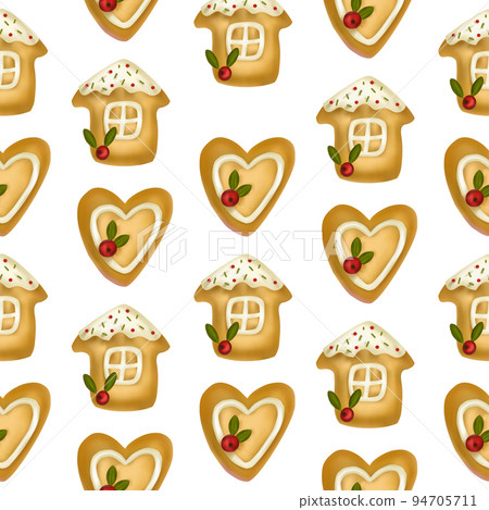 Christmas house heart cookie 3d seamless pattern vector ginger biscuit Xmas cookies Christmas house heart cookie 3d seamless pattern vector ginger biscuit Xmas cookies 94705711