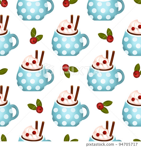 Christmas drink cream 3d vector seamless pattern, cocoa cup dessert chocolate art, winter coffee Christmas drink cream 3d vector seamless pattern, cocoa cup dessert chocolate art, winter coffee 94705717