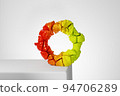 3d render, abstract geometric torus shape, cracked surface with hole. Split object isolated on white background. Minimal design. 94706289