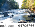 A mountain stream waterfall shot from downstream with a slow shutter speed 94706766
