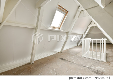 Plastic window on white wall in empty light room at home 94706951