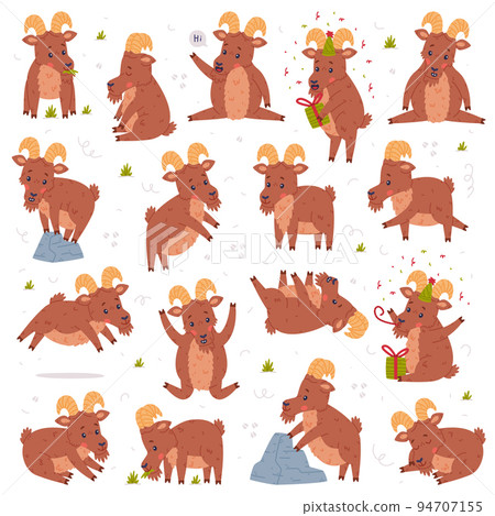 Urial Character as Wild Mountain Sheep with Horns Engaged in Different Activity Vector Set 94707155