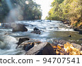 A mountain stream waterfall photographed from downstream with a slow shutter 4 94707541