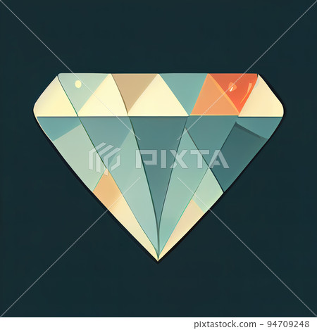 Sparkling faceted stone icon isolated on blue background. Stylized diamond. Digital illustration. Sparkling faceted stone icon isolated on blue background. Stylized diamond. Digital illustration. 94709248