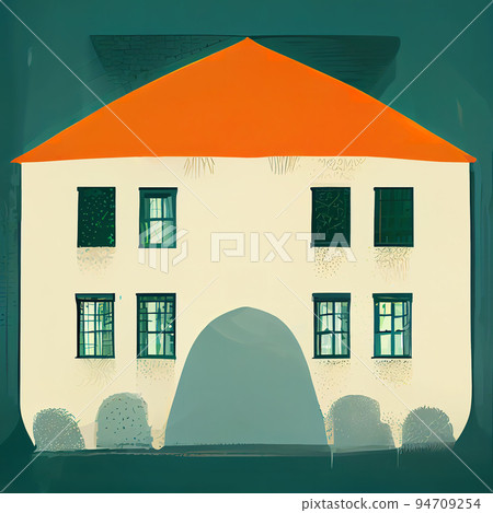 Children's home flat illustration. House children's drawing. Drawn simple house. Digital illustration. Children's home flat illustration. House children's drawing. Drawn simple house. Digital illustration. 94709254