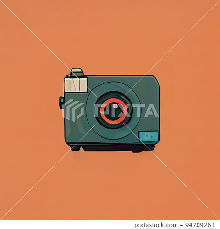 Camera on orange background flat illustration. Simple drawn camera icon. Digital illustration. Camera on orange background flat illustration. Simple drawn camera icon. Digital illustration. 94709261