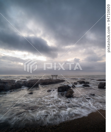 Hitachinaka City, Ibaraki Prefecture Oarai Isozaki Shrine Kamiiso Torii Morning 94710609