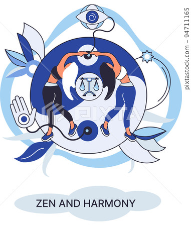 Zen and harmony metaphor, meditation practice. Balance, harmony and mindfulness concept. Calm person relaxing Zen and harmony metaphor, meditation practice. Balance, harmony and mindfulness concept. Calm person relaxing 94711165