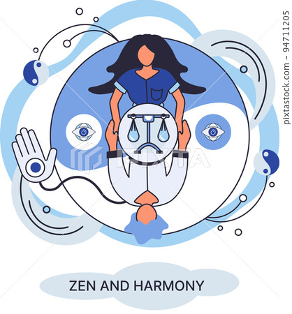 Zen and harmony metaphor, meditation practice. Balance, harmony and mindfulness concept. Calm person relaxing 94711205