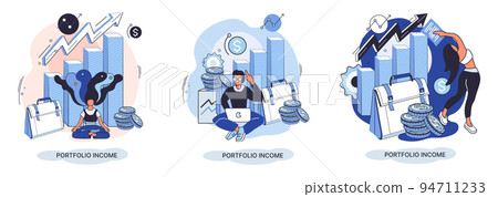 Investment portfolio with dollars or currency, buy or sell trading, market exchange value concept Investment portfolio with dollars or currency, buy or sell trading, market exchange value concept 94711233