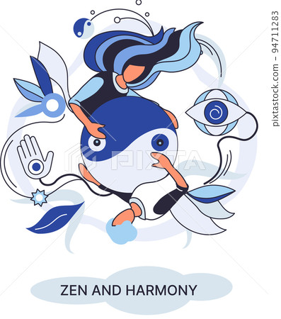 Zen and harmony metaphor, meditation practice. Balance, harmony and mindfulness concept. Calm person relaxing 94711283