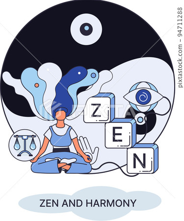 Zen and harmony metaphor, meditation practice. Balance, harmony and mindfulness concept. Calm person relaxing 94711288
