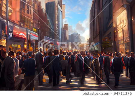 crowd of office suit wearing people walking to work at downtown street, neural network generated art crowd of office suit wearing people walking to work at downtown street, neural network generated art 94711376