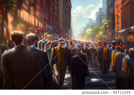 crowd of office suit wearing people walking to work at downtown street, neural network generated art crowd of office suit wearing people walking to work at downtown street, neural network generated art 94711505