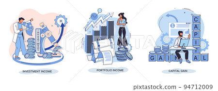 Capital gain metaphor, net income, monetary profit, growing graph up. Economic growth, income from investment 94712009