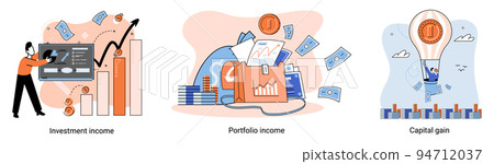 Capital gain, portfolio income, investment income. Investments and bonds, cash flow, mutual fund Capital gain, portfolio income, investment income. Investments and bonds, cash flow, mutual fund 94712037