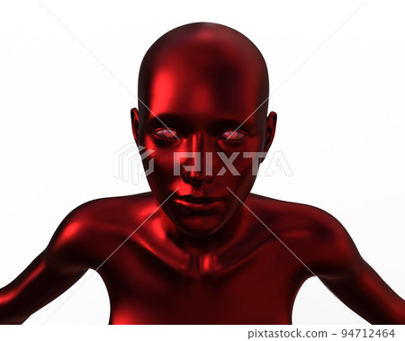 3D render portrait of a red bald woman on a white background. 94712464