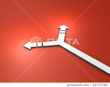 An arrow that splits left and right. Abstract concept representing crossroads and choices. An arrow that splits left and right. Abstract concept representing crossroads and choices. 94713190