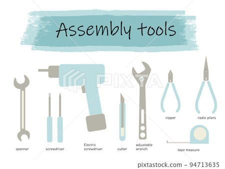 Illustration set of assembly tools Blue Illustration set of assembly tools Blue 94713635
