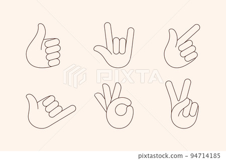 Hand Gestures Line Icons Set in Trendy Minimal Style . Abstract Vector Illustration Palms in Different Signs 94714185