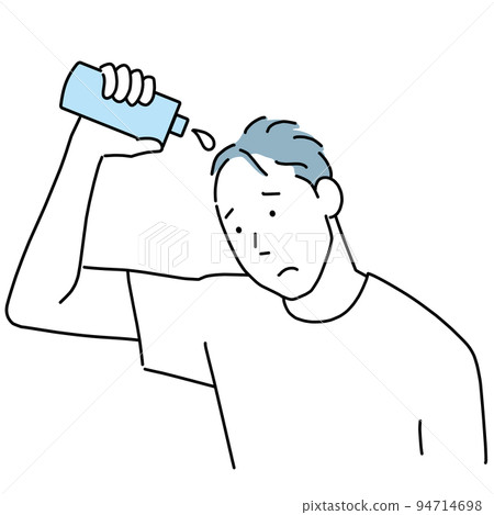 使用生髮劑的頭髮稀疏的男人，臉色不安 94714698