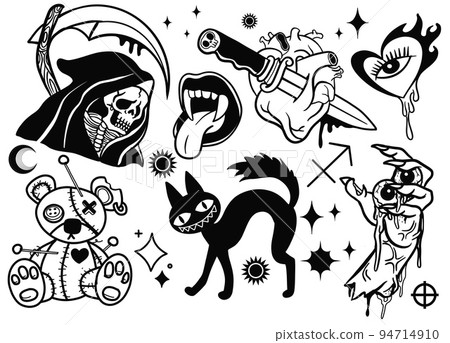 Old school traditional vector flash sheet illustrations,hand drawn clip art and graphic design elements are isolated. Old school traditional vector flash sheet illustrations,hand drawn clip art and graphic design elements are isolated. 94714910