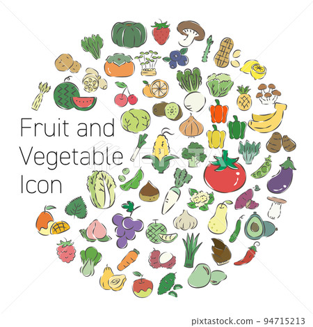 蔬菜和水果的手寫風格圖標集 94715213