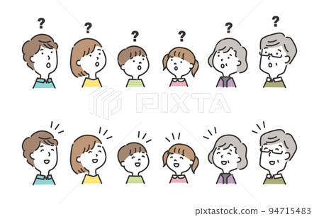 Three generation family facial expression set illustration From question to solution 94715483