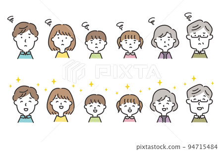 Illustration of a three-generation family Facial expression set From moyamoya to happy 94715484