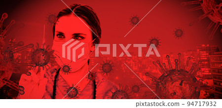 Composite image of young brunette woman doctor holding an injection . Testing for Coronavirus pandem Composite image of young brunette woman doctor holding an injection . Testing for Coronavirus pandem 94717932