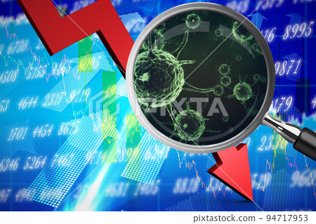 Composite image of magnifying glass. Testing for Coronavirus pandemic Composite image of magnifying glass. Testing for Coronavirus pandemic 94717953
