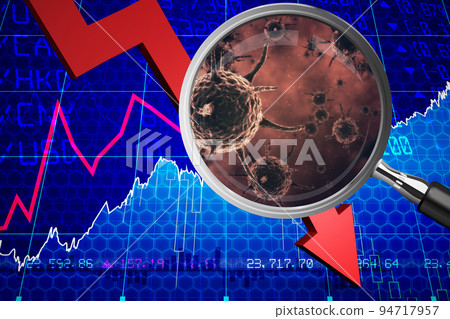 Composite image of magnifying glass. Testing for Coronavirus pandemic Composite image of magnifying glass. Testing for Coronavirus pandemic 94717957