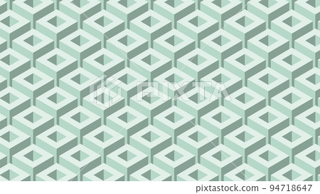 Abstract illustration of 3d geometrical square shapes in seamless pattern against green background 94718647