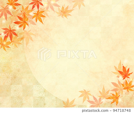 美麗的楓葉-金葉-格子圖案-日本紙壁紙-秋季圖像閃光金色背景材料框架 94718748