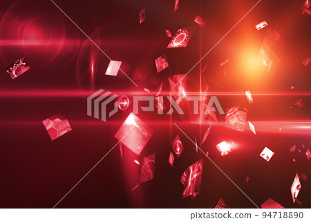 Abstract illustration of square shapes with medical data processing against spots of light o red bac 94718890