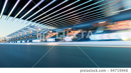 3d rendering moving racetrack with arrow sign neon light 94719948