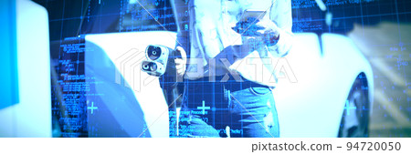 Composite image of blue matrix and codes 94720050