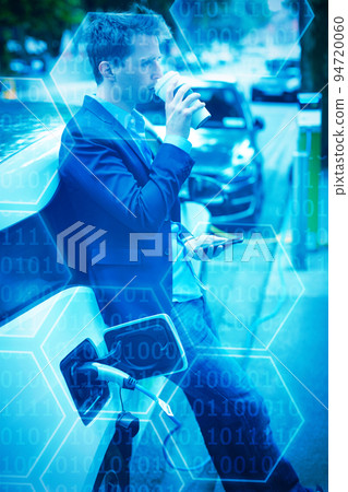 Composite image of black background with shiny hexagons Composite image of black background with shiny hexagons 94720060