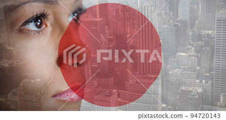 Composite image of close up of young female looking away Composite image of close up of young female looking away 94720143