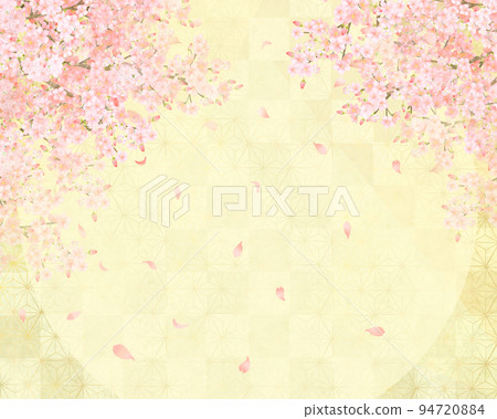 Beautiful cherry blossoms-Gold leaf-Checkered pattern-Japanese paper wallpaper-Glitter gold gorgeous background material frame 94720884