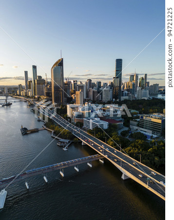 Aerial view of Brisbane city in Australia at sunset 94721225